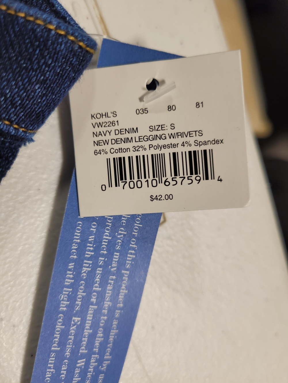 Simply Vera Vera Wang navy denim pants with gold stitch accents - Picture 4 of 4